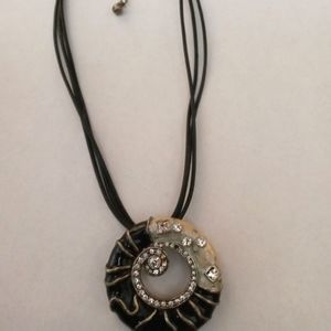 White and black clay pendant necklace with faux diamonds